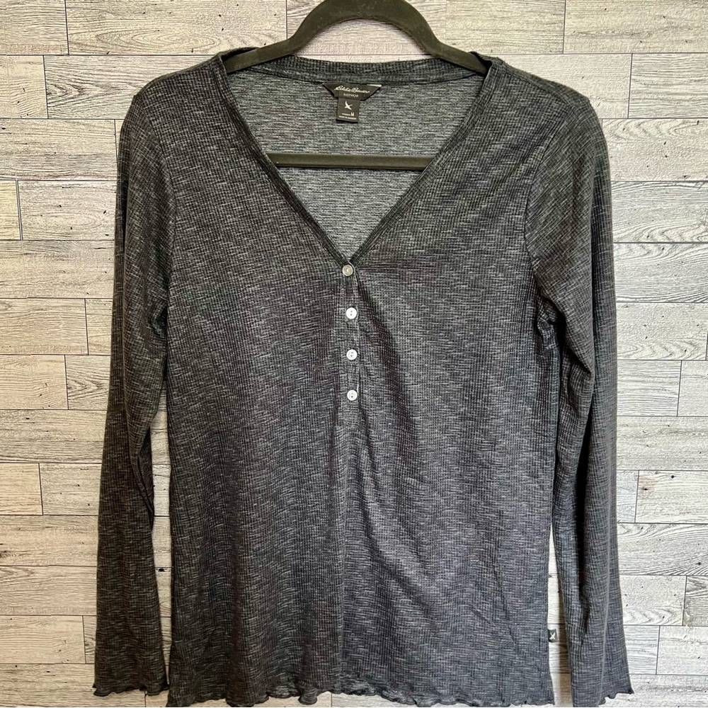 Eddie Bauer Womens Med-Blue Gray Ultra Soft Long Sleeve Stretchy Sleepwear Top